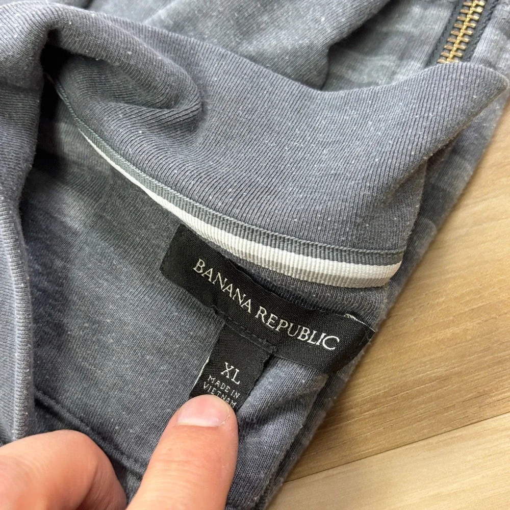 Banana Republic Bomber Sweatshirt Men XL Striped Cotton Blend Zip Up Gray Casual